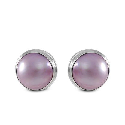 Pink mabe Pearl Earrings 925 Sterling Silver 15 mm wide with Double Bezel handmade Setting