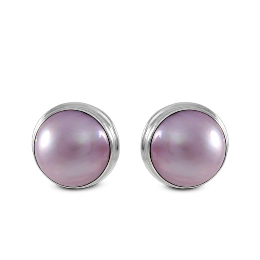 Pink mabe Pearl Earrings 925 Sterling Silver 15 mm wide with Double Bezel handmade Setting