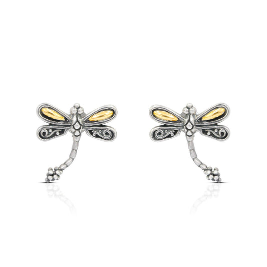 Dragonfly earrings 925 sterling silver decorated with 18K yellow gold layer