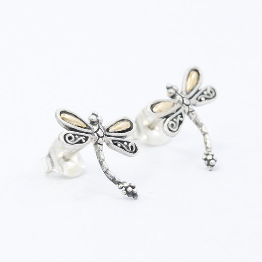 Dragonfly earrings 925 sterling silver decorated with 18K yellow gold layer