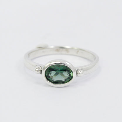 green quarts crystal ring 925 sterling silver, solitaire ring with green crystal