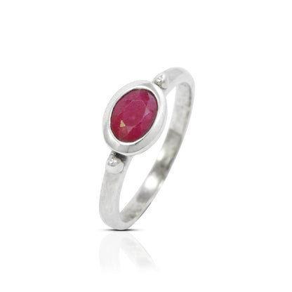 red ruby ring 925 sterling silver, solitaire ring with genuine ruby