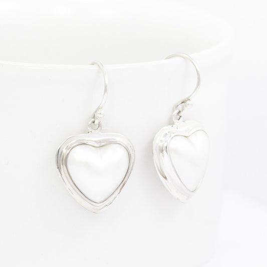 heart shape mabe pearl earrings 925 sterling silver decorated with heart ornament