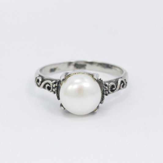 white pearl ring 925 sterling silver with freshwater pearl