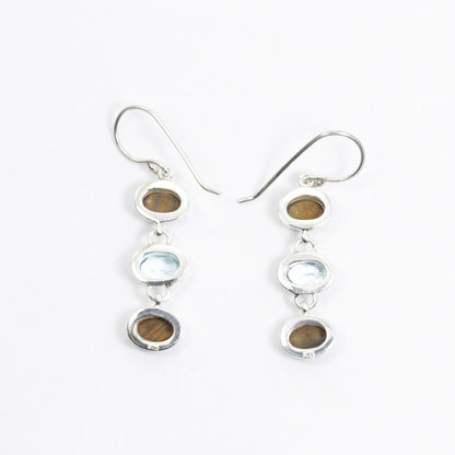 blue opal earrings 925 sterling silver dangle drop combined with genuine blue topaz