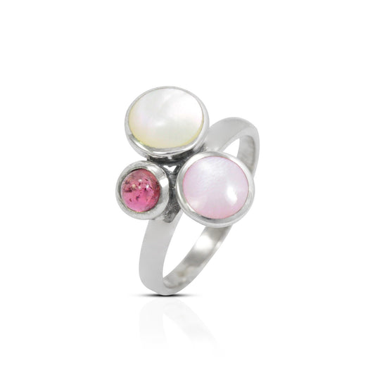 tourmaline ring 925 sterling silver decorated with shell mother of pearl