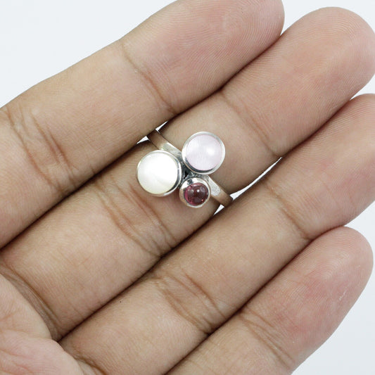tourmaline ring 925 sterling silver decorated with shell mother of pearl