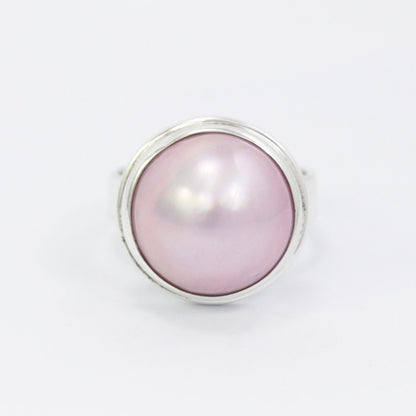 pink pearl ring set in 925 sterling silver handmade bezel, genuine pink mabe pearl ring