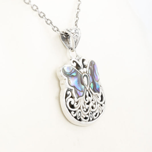 Butterfly Pendant 925 sterling silver with abalone shell decorated with filigree ornament