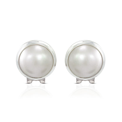 white mabe pearl earrings stud handmade 925 sterling silver with safety omega closure lock 15 mm large