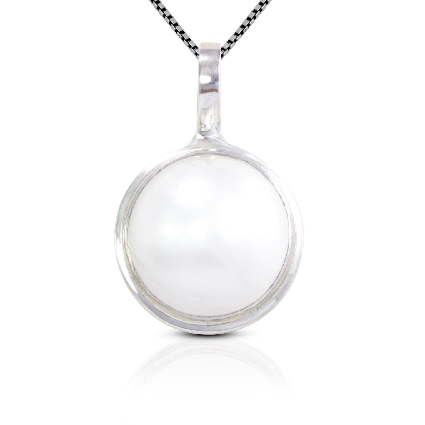 Mabe pearl pendant 925 sterling silver with double bezel setting 15 mm round mabe pearl