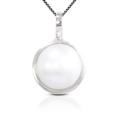 Mabe pearl pendant 925 sterling silver with double bezel setting 15 mm round mabe pearl