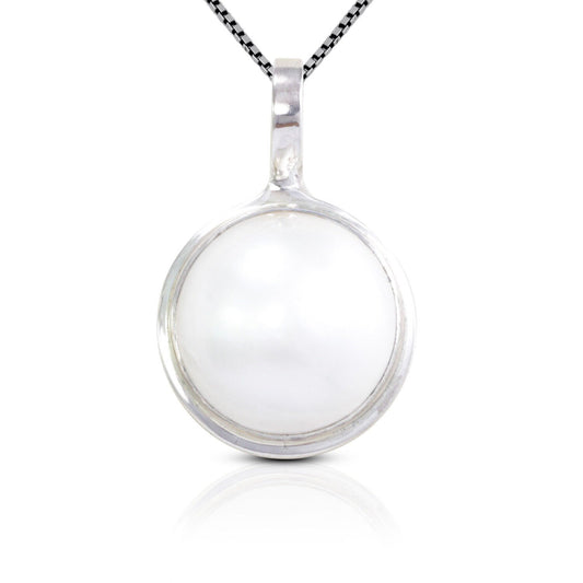 Mabe pearl pendant 925 sterling silver with double bezel setting 15 mm round mabe pearl