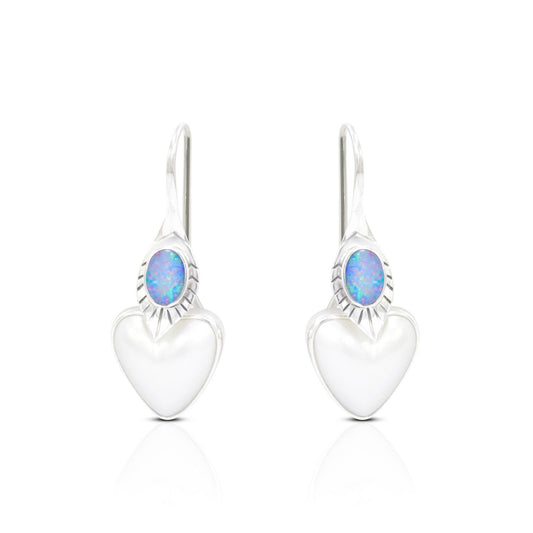 Opal pearl earrings 925 sterling silver with genuine heart mabe pearl