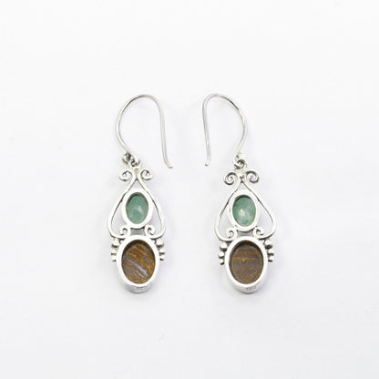 emerald earrings dangle set in 925 sterling silver with genuine fire opal