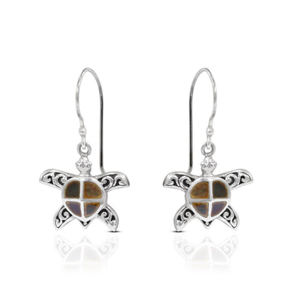 silver turtle earrings 925 sterling silver decorated with black shell