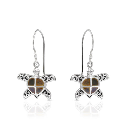 silver turtle earrings 925 sterling silver decorated with black shell