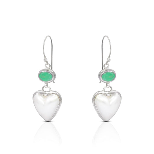 emerald earrings with genuine heart shape mabe pearl set in 925 sterling silver handmade bezel set