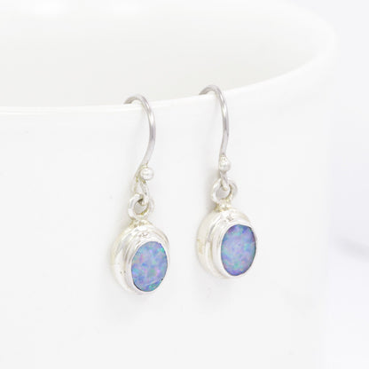 Fire opal earrings set in 925 sterling silver double bezel, Australian Opal earrings