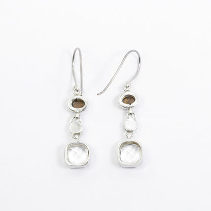 Opal Earrings 925 sterling silver with Natural Crystal Clear dangle drop