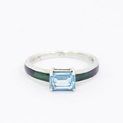 blue topaz ring 925 sterling silver decorated with glass enamel band