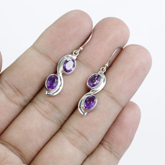 amethyst earrings 925 sterling silver with handmade bezel set