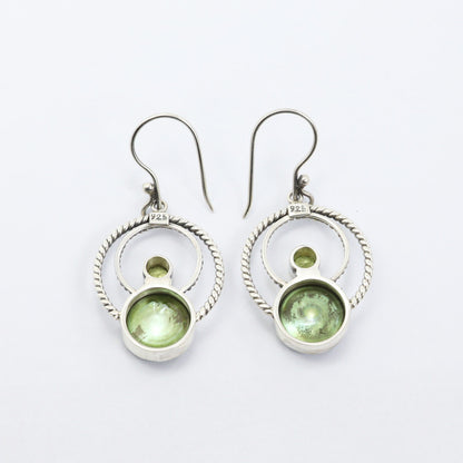 green pearl earrings 925 sterling silver with genuine green peridot decorated with cable rope