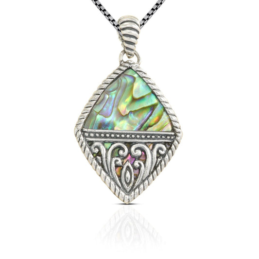 antique pendant 925 sterling silver with genuine abalone shell decorated with cable rope edge