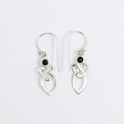 Celtic earrings 925 sterling silver with genuine onyx bezel set dangle drop