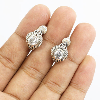 Hoop earrings 925 sterling silver with white zirconia decorated with cable edge style