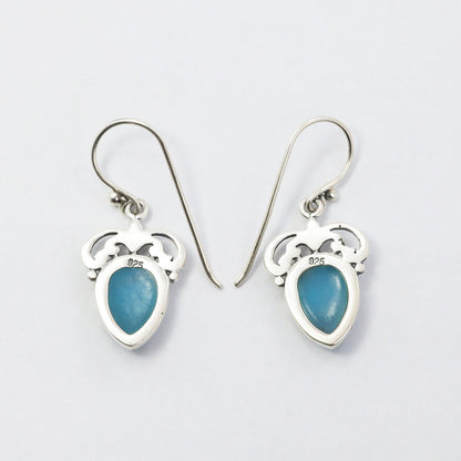 simulated Opal Earrings in 925 Sterling Silver decorated with Balinese Ornament