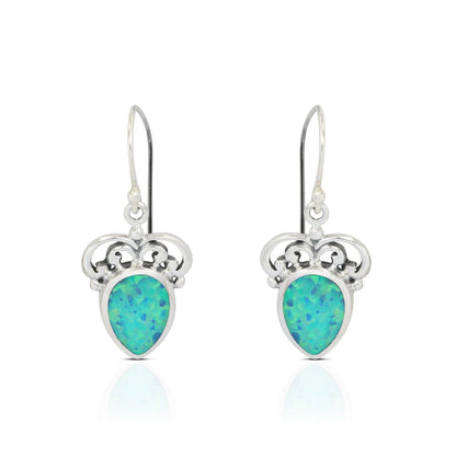 simulated Opal Earrings in 925 Sterling Silver decorated with Balinese Ornament