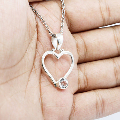 heart shape pendant 925 sterling silver with white stone bezel set