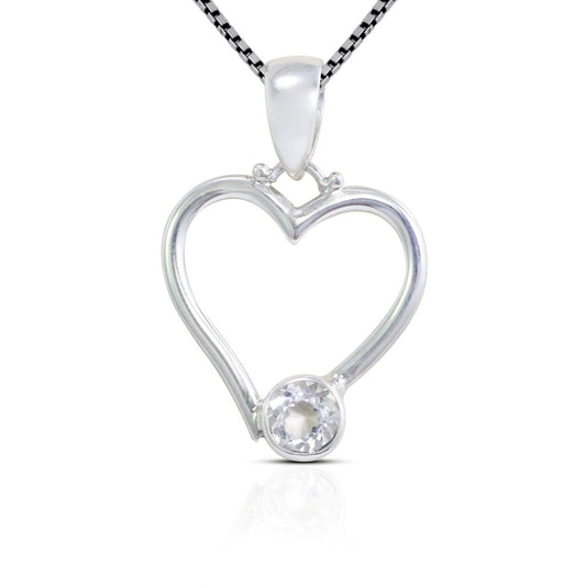 heart shape pendant 925 sterling silver with white stone bezel set