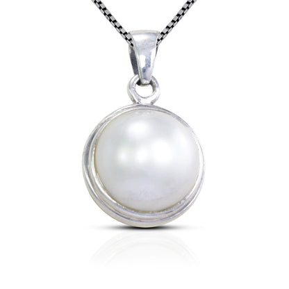 round pearl pendant 925 sterling silver bezel set decorated with open work filigree at the back side