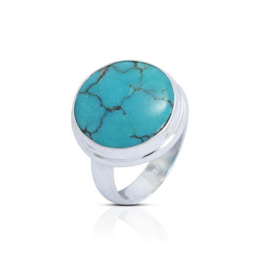 round turquoise ring 925 sterling silver for women handmade bezel set
