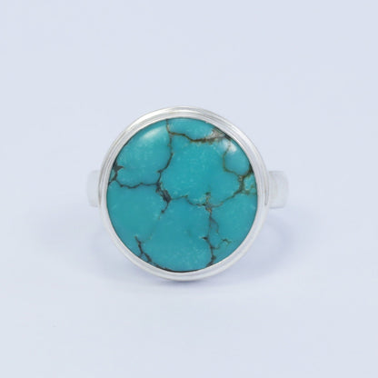 round turquoise ring 925 sterling silver for women handmade bezel set