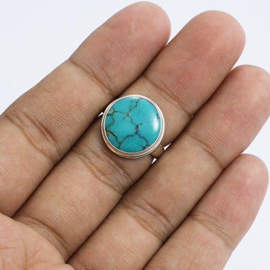 round turquoise ring 925 sterling silver for women handmade bezel set