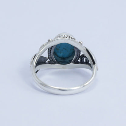 oval turquoise ring 925 sterling silver for women oval shape decorated with leaf ornament