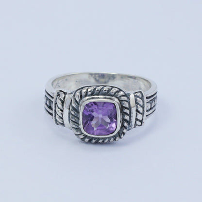 genuine amethyst ring 925 sterling silver decorated with cable style rope
