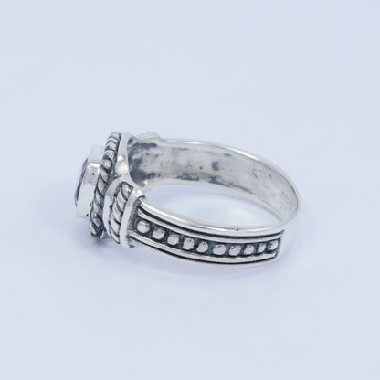 genuine amethyst ring 925 sterling silver decorated with cable style rope