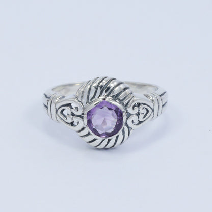 amethyst ring 925 sterling silver with cable style ornament and filigree