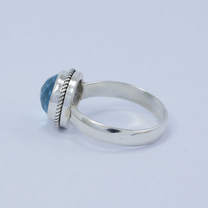blue topaz ring 925 sterling silver with bezel set with cable rope edge