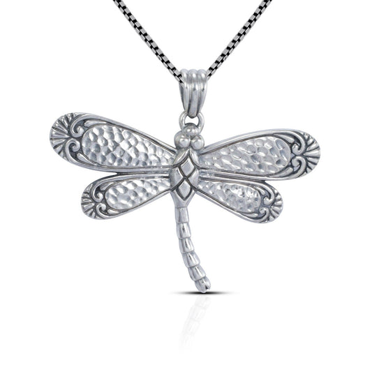 Dragonfly pendant 925 sterling silver with hummer style and filigree ornament