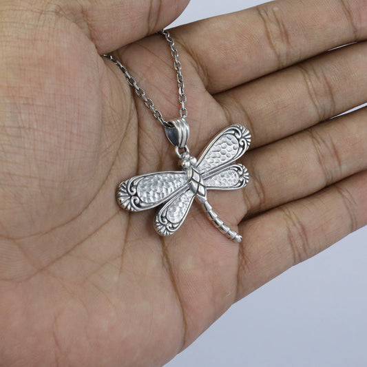 Dragonfly pendant 925 sterling silver with hummer style and filigree ornament