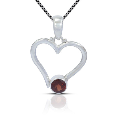 heart shape pendant 925 sterling silver with genuine garnet with high polish finishing