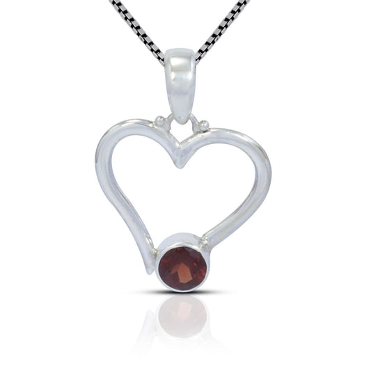 heart shape pendant 925 sterling silver with genuine garnet with high polish finishing