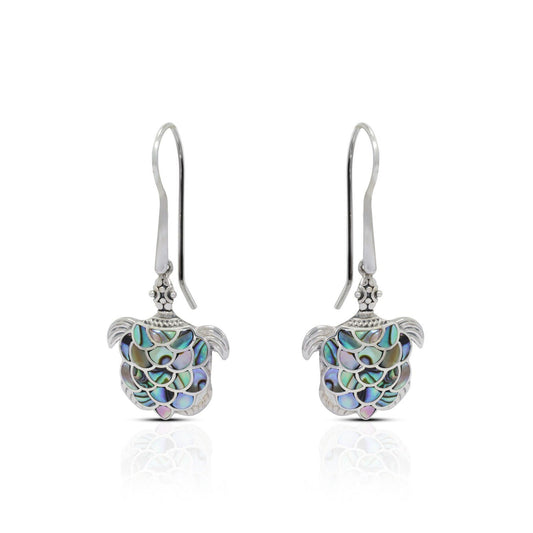 turtle earrings 925 sterling silver decorated with abalone shell