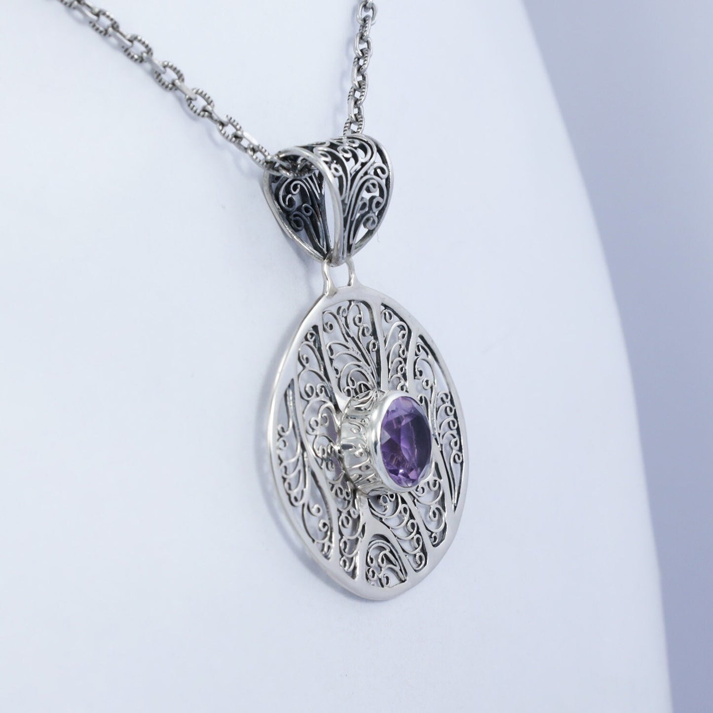 amethyst pendant 925 sterling silver decorated with beautiful delicate filigree ornament