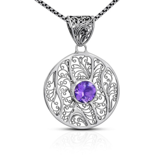 amethyst pendant 925 sterling silver decorated with beautiful delicate filigree ornament